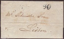 1834 (Oct) Entire Letter From Gibraltar To Lisbon, Showing Three Line "DE GIBR./S. ROQUE/ANDA. BAXA" In Red, And "90" Ra - Gibraltar