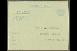 1946 BRITISH MILITARY FORCES VICTORY AEROGRAMME (Kessler 196) "Foreign Postage Free" With Pictorial Design Showing India - Sonstige & Ohne Zuordnung