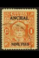 COCHIN 1942-44 9p On 1a Brown-orange, Perf 11, SG 82, Very Fine Used. For More Images, Please Visit Http://www.sandafayr - Altri & Non Classificati