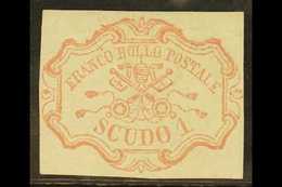 PAPAL STATES 1852 1scudo Rose Carmine, Sass 11, Superb Mint, Full Og. A Fabulous Stamp With Good Clear Margins All Round - Non Classificati