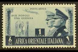 ITALIAN EAST AFRICA 1941 1L Slate-blue (value At Centre) Air Axis Commemoration (SG 62, Sassone 20), Fine Never Hinged M - Other & Unclassified