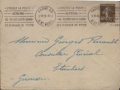 Lettre Flamme Krag Paris 50 -3 VII 26 " -Utilisez La Poste--Aérienne--se Renseigner Dans--les Bureaux De Poste" - 1927-1959 Cartas & Documentos