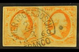 1852 15c Orange- Yellow Pair Cancelled By Very Fine "s'-HERTOGENBOSCH" Halfround Type C Pmk With 4 Small Margins. Scarce - Altri & Non Classificati