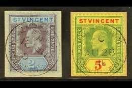 1904-1911 2s Purple & Blue & 5s Green & Red/yellow, SG 91/92, Fine Cds Used On Individual Pieces. Lovely (2 Stamps) For  - St.Vincent (...-1979)