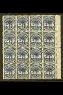 1886-1900 4d Deep Blue Palm Trees Watermark Type W 4b Perf 11, SG 61a, Never Hinged Mint Block Of 16 (4x4) With Gutter A - Samoa