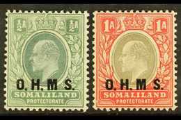 OFFICIAL 1904-05 "O.H.M.S." Overprinted ½a Dull Green & Green And 1a Grey-black & Carmine, Both Stamps No Stop After "M" - Somaliland (Protettorato ...-1959)