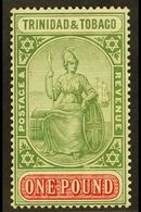 1921-2 £1 Grey-green & Carmine, Wmk Mult. Script CA, SG 215, Very Fine Mint. For More Images, Please Visit Http://www.sa - Trinidad & Tobago (...-1961)