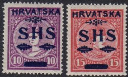 1918 ISSUES FOR CROATIA 10f And 15f Coronation Stamps Mi. 64/65, Fine Mint, Signed Sorani. (2) For More Images, Please V - Altri & Non Classificati