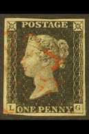 1840 1d Black 'LG' Plate 2, SG 2, Used With 4 Margins And Red MC Cancellation. Pretty. For More Images, Please Visit Htt - Unclassified