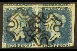 1840 2d Blue PAIR 'LK - LL' Plate 1, SG 5, Used With 2 Neat Black MC Cancels, Into At Bottom & Left With Portions Of Adj - Altri & Non Classificati