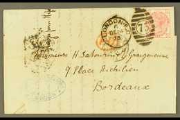 1873 (24 Dec) EL From London To Bordeaux Bearing 3d Rose With PERFIN Of Robert Van Glehn & Sons With Their Cachet Alongs - Other & Unclassified
