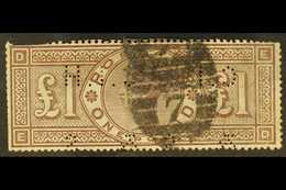 1884 £1 Brown-lilac Watermark Crowns, SG 185, Used, With Commercial Perfin, Small Crease And Some Trimmed/shaved Perfs,  - Other & Unclassified