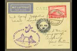 ANGLESEY ZEPPELIN COVER 1931 1rm Zeppelin Stamp On Card From Germany To Anglesey, Flown On The England Flight, Tied By F - Sonstige & Ohne Zuordnung