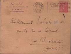 Lettre Flamme Flier Lyon-Gare 3.IX I930 " Utilisez La Poste Aérienne (2 Lignes En Pointillés)" - 1927-1959 Lettres & Documents