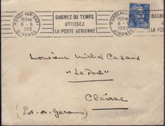 Lettre Flamme RBV Bordeaux 8-6 1953 " Gagnez Du Temps Utilisez La Poste Aérienne - 1927-1959 Covers & Documents