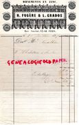 75- PARIS- RARE FACTURE H. FUGERE & L. GRADOS- ORNEMENTS EN ZINC-62 RUE AMELOT- 1857 - Ambachten