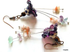 Boucles D'oreilles Multicolore Chapeau En Verre Filé Pierres Semi-précieuses - Boucles D'oreilles