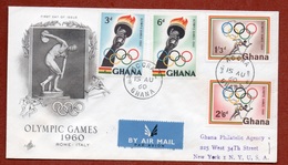 OLIMPIADI  ROMA 1960 EMISSIONE OLIMPICA DEL GHANA SU BUSTA PAR AVION PER GLI USA IN DATA 15/8/60 - Ete 1924: Paris