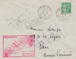 FRANCE :  Cachet Du 10 Mai  1939 1ère Liaison Aériienne De Nuit Paris Pau - 1960-.... Briefe & Dokumente