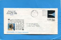 Marcophilie-lettre -Aérogramme-HALLEY'S COMET -36 C>France-cad  Denver 1985 - 1981-00