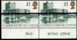 GREAT BRITAIN 1988 Castles £1 Post Office Training Stamps OVPT:1 Bar MARG PAIR - Variedades, Errores & Curiosidades