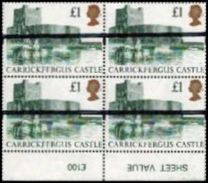 GREAT BRITAIN 1988 Castles £1 Post Office Training Stamps OVPT:1 Bars MARG 4-BLOCK - Variétés, Erreurs & Curiosités