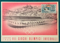 OLIMPIADI CORTINA 1956 CARTOLINA UFFICIALE  ANNULLO DI  CORTINA 3/2/1956   SCI DISCESA MASCHILE - Ete 1924: Paris