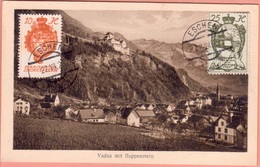 Konsortiums-Ausgabe 1920: Wappen (10H) Triesen (25H) No.26+29 Auf Bild-PK "Vaduz" Mit O ESCHEN 22.VII.20 (selten) - Brieven En Documenten