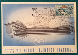 OLIMPIADI CORTINA 1956 CARTOLINA UFFICIALE  ANNULLO DI  CORTINA 2/2/1956   SCI DI FONDO 50 KM - Ete 1924: Paris