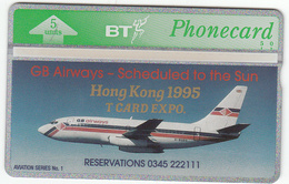 BT Phonecard Limited Edition 5unit GB Airways Hong Kong Overprint Mint - Bt Thematische Uitgaven Van Burgerlijke Vliegtuigen