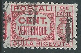 1944 RSI USATO PACCHI POSTALI 25 CENT SEZIONE - I30 - Paquetes Postales