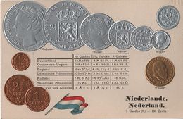 Litho Münzkarte AK Niederlande Nederland Netherlands Pays Bas Gulden Guilder Florin 1868 König Nationalflagge Coin Pièce - Monnaies (représentations)