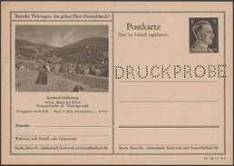 Allemagne 1942. Entier Postal Touristique Perforé Druckprobe, Spécimen. Steinbach-Hallenberg, Thuringe. Agricultrice - Agriculture