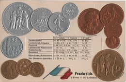 Litho Münzkarte AK Frankreich France Franc Francs Centimes 1859 Liberte Egalite Fraternite Nationalflagge Coin Pièce - Monnaies (représentations)