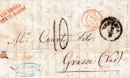 LV118 - LOMBARDO VENETO - 7 Agosto 1856 Lettera Da Venezia A Grasse (F) Tassata 10 Soldi Per Il Transito Sardo . - Lombardo-Veneto