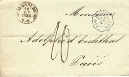 1855- Letter From AUGSBURG  To Paris  Rating 10 - Entrance Hexag.  Black  BADE STRAB.  AMB. C - Brieven En Documenten