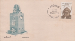 India 1983  Karl Marx  Russian  CALCUTTA  First Day Cover  # 05810  D  Inde Indien - Karl Marx