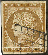 No 1d, Bistre Verdâtre Foncé, Obl Grille, Jolie Pièce. - TB - 1849-1850 Cérès