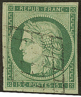 No 2b, Vert-jaune, Obl Grille, Nuance Foncée. - TB - 1849-1850 Cérès