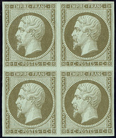 ** No 11b, Vert Bronze, Bloc De Quatre, Très Frais. - TB - 1853-1860 Napoléon III