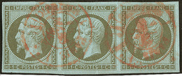 No 11b, Bande De Trois Obl Cad Rouge Des Imprimés. - TB - 1853-1860 Napoleon III