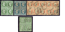 Nos 12, 15 Obl Gros Points, 35, Tous En Bloc De Quatre, 16d Bloc De Dix Obl Pc, Pd, TB D'aspect - 1853-1860 Napoleon III