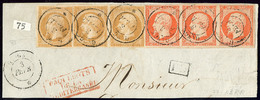 Poste Maritime. Nos 13I (paire Horizontale Bdf (un Ex Fente) + Un) + 16 Bande De Trois, Obl Cad Paquebot Gange. - TB - 1853-1860 Napoleon III