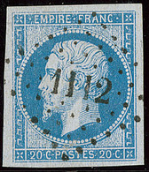 No 14Ig, Bleu Sur Lilas, Obl Pc 1112, Ex Choisi. - TB - 1853-1860 Napoléon III