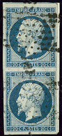 No 14Ii, Bleu Foncé Sur Vert, Paire Verticale Obl étoile Sur Support, Un Voisin. - TB - 1853-1860 Napoleon III