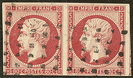 No 17Ad, Paire Horizontale Obl Gros Points, Pli Horizontal, TB D'aspect - 1853-1860 Napoleon III
