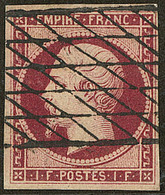 No 18, Carmin Très Foncé Limite "velours", Obl Grille Sans Fin. - TB. - R - 1853-1860 Napoleon III