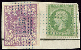 No 20 + 20c Fiscal, Obl Fiscale Bleu "2576", Sur Petit Fragment. - TB - 1862 Napoleone III