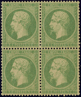 ** No 20b, Vert Jaune Sur Verdâtre, Bloc De Quatre, Très Frais Et Centré. - TB - 1862 Napoléon III.