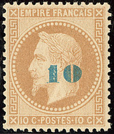 * Non émis. Surcharge Bleu Pâle. No 34a, Très Frais Et Bien Centré. - TB. - R - 1863-1870 Napoleon III With Laurels